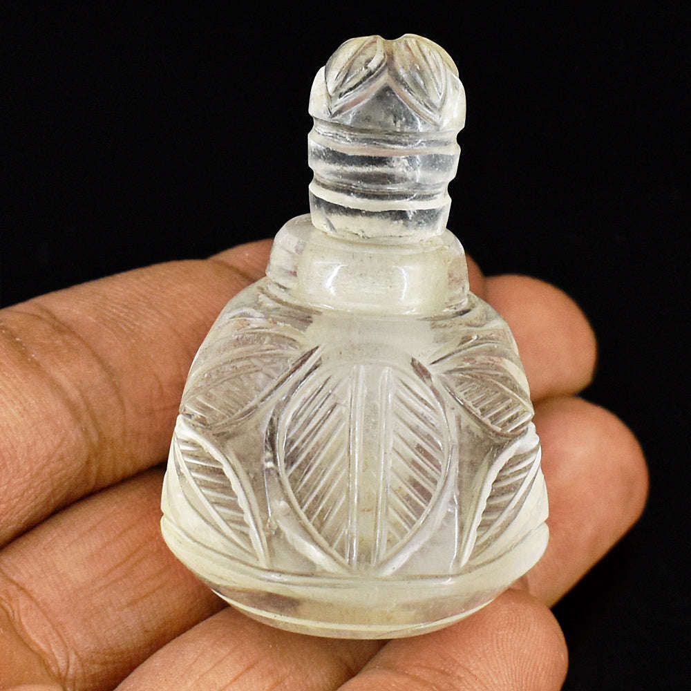 gemsmore:Artisian White Quartz  Hand Carved Genuine Crystal Gemstone Carving Perfume Bottle