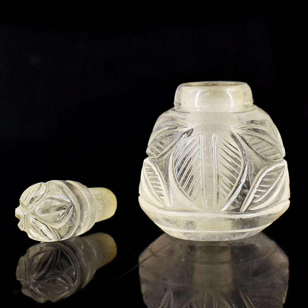 gemsmore:Artisian White Quartz  Hand Carved Genuine Crystal Gemstone Carving Perfume Bottle