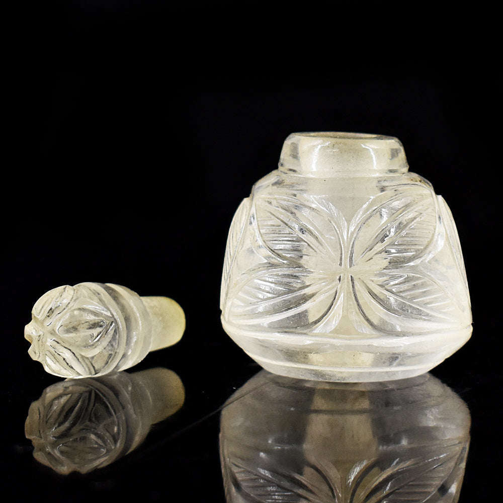 gemsmore:Artisian White Quartz  Hand Carved Genuine Crystal Gemstone Carving Perfume Bottle