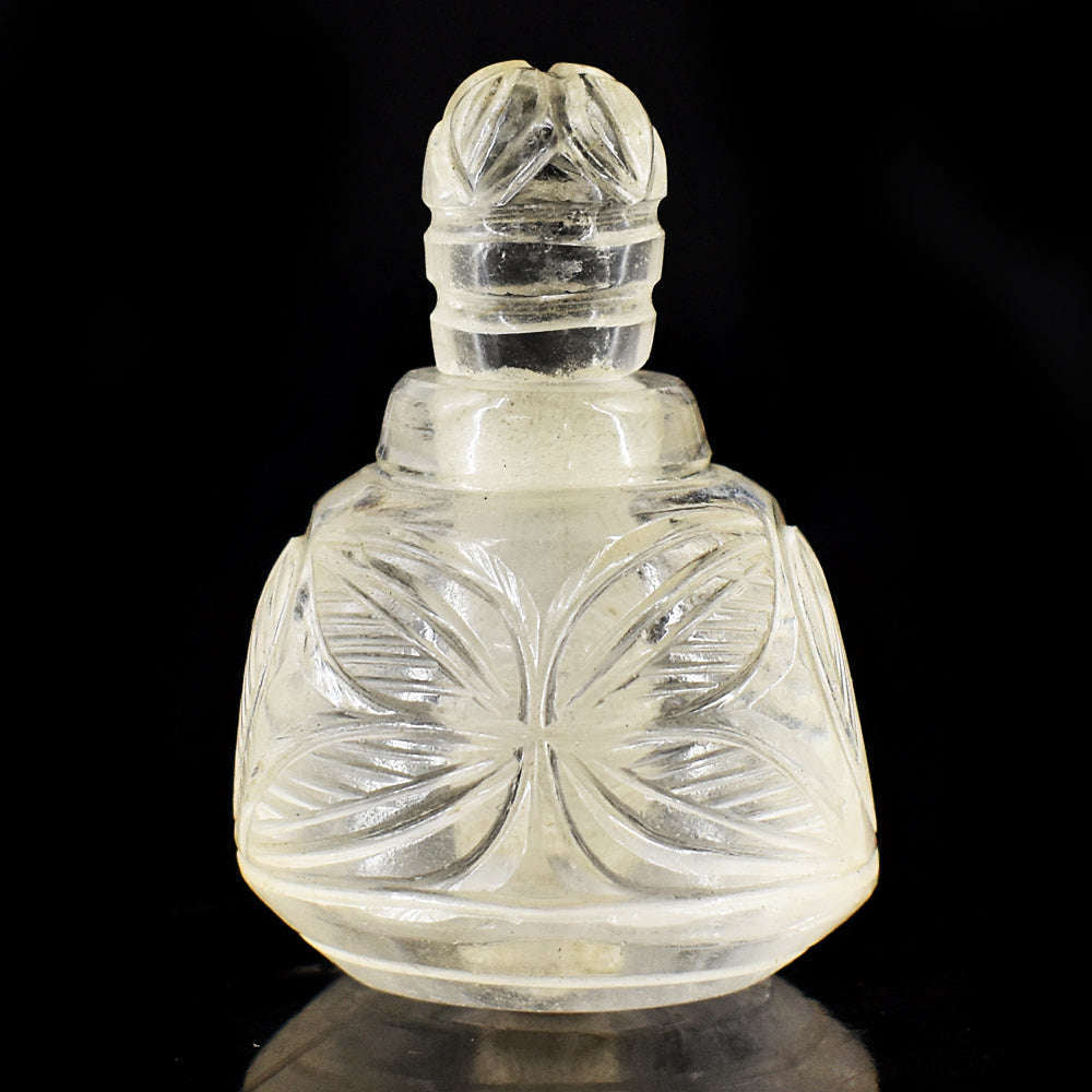 gemsmore:Artisian White Quartz  Hand Carved Genuine Crystal Gemstone Carving Perfume Bottle