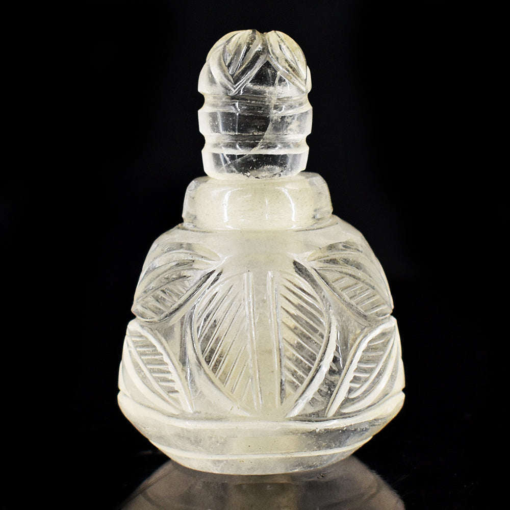 gemsmore:Artisian White Quartz  Hand Carved Genuine Crystal Gemstone Carving Perfume Bottle