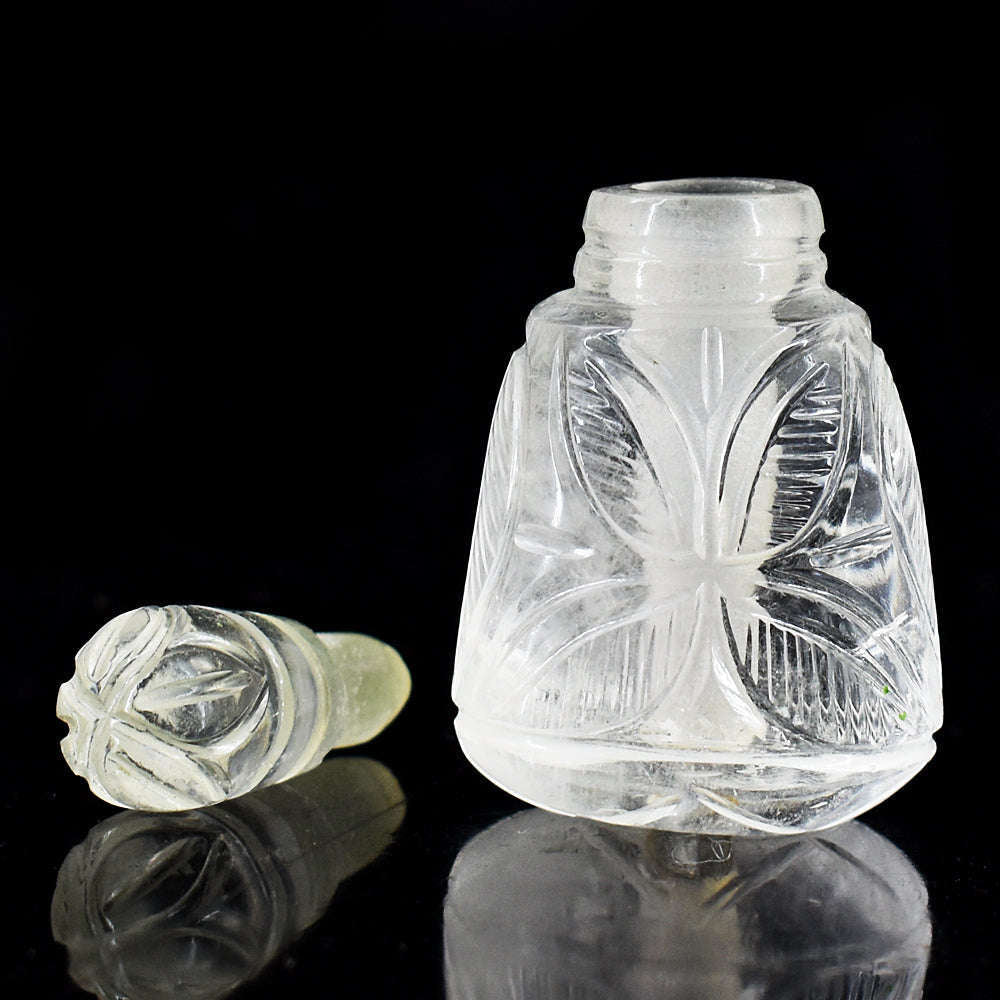 gemsmore:Artisian White Quartz  Hand Carved Genuine Crystal Gemstone Carving Perfume Bottle