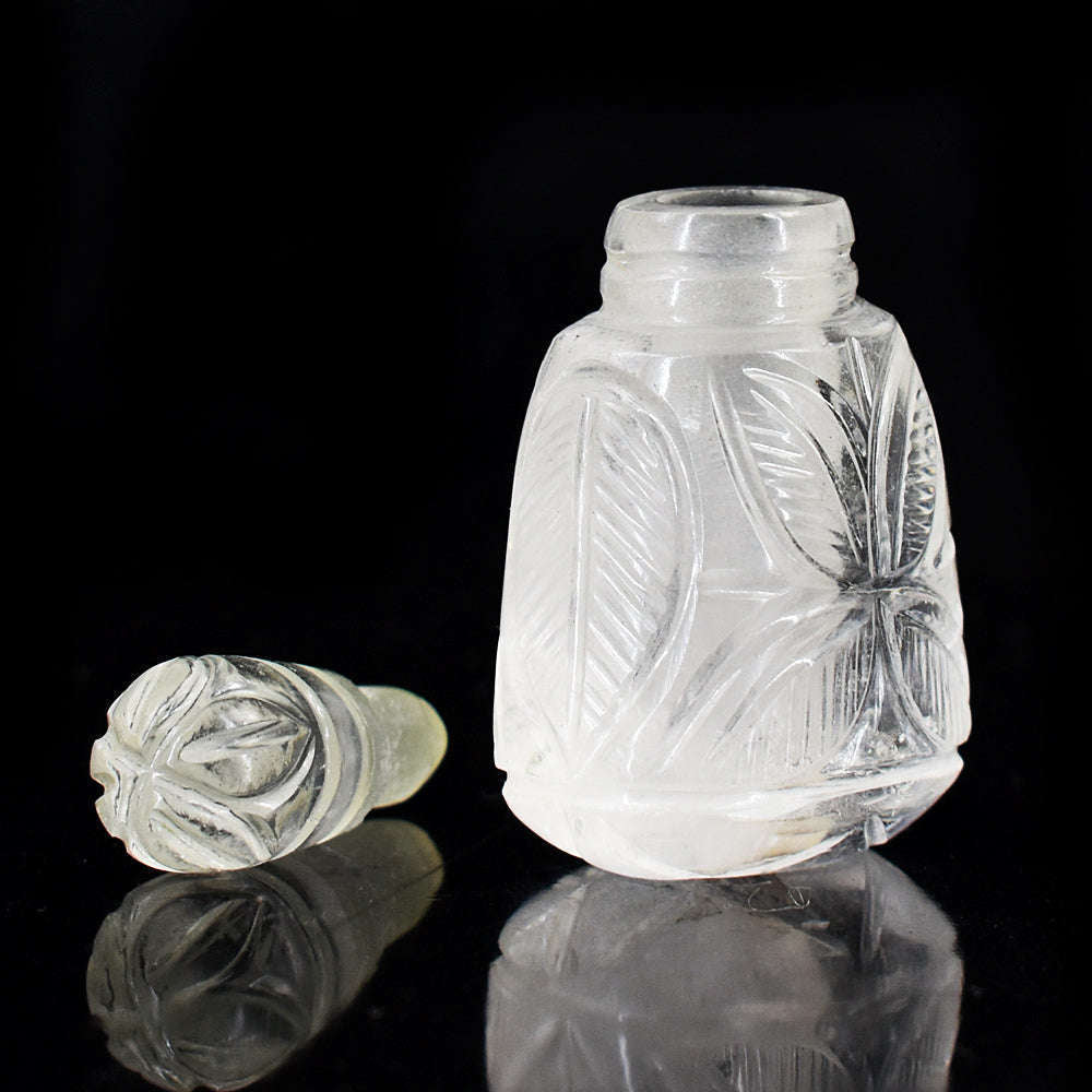 gemsmore:Artisian White Quartz  Hand Carved Genuine Crystal Gemstone Carving Perfume Bottle