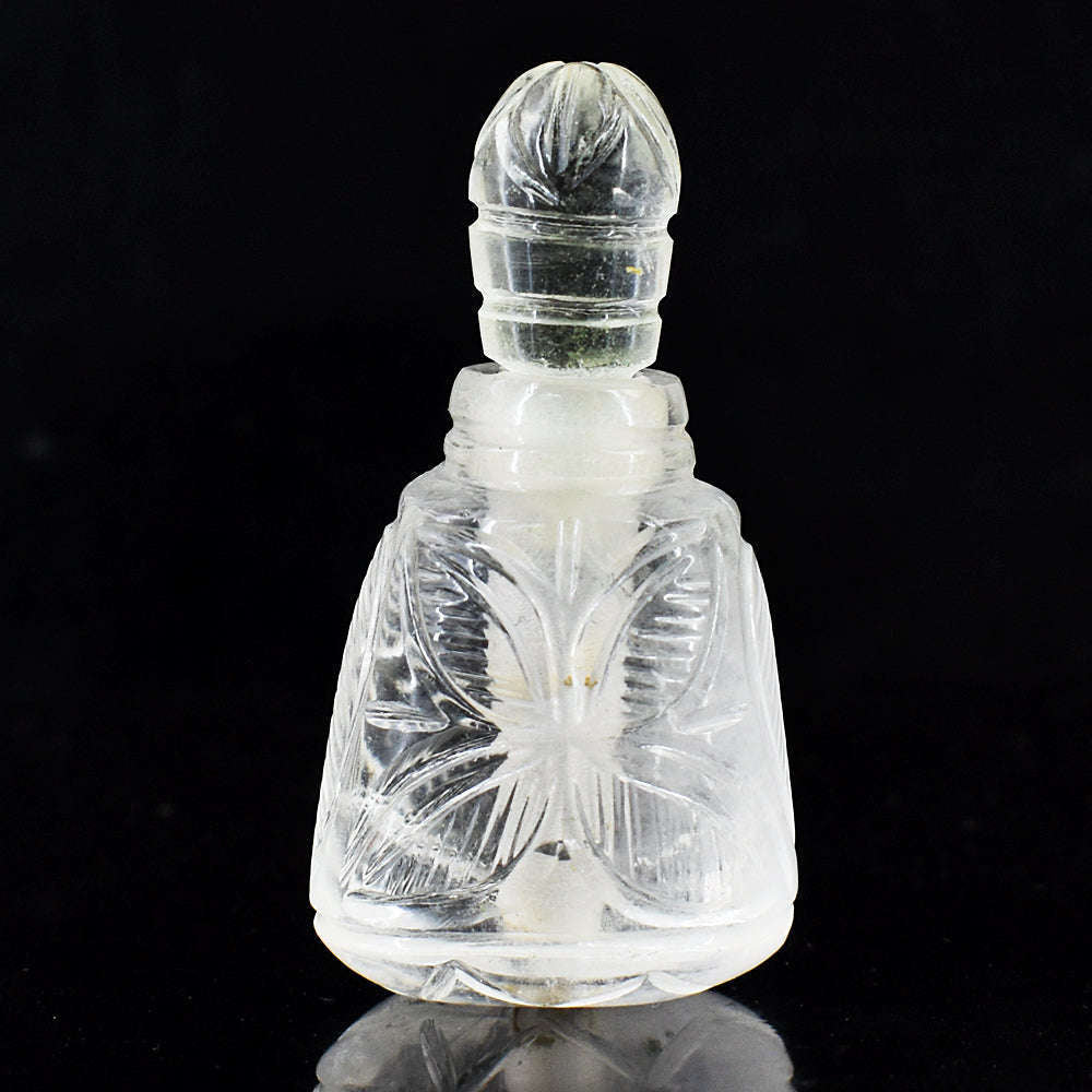 gemsmore:Artisian White Quartz  Hand Carved Genuine Crystal Gemstone Carving Perfume Bottle