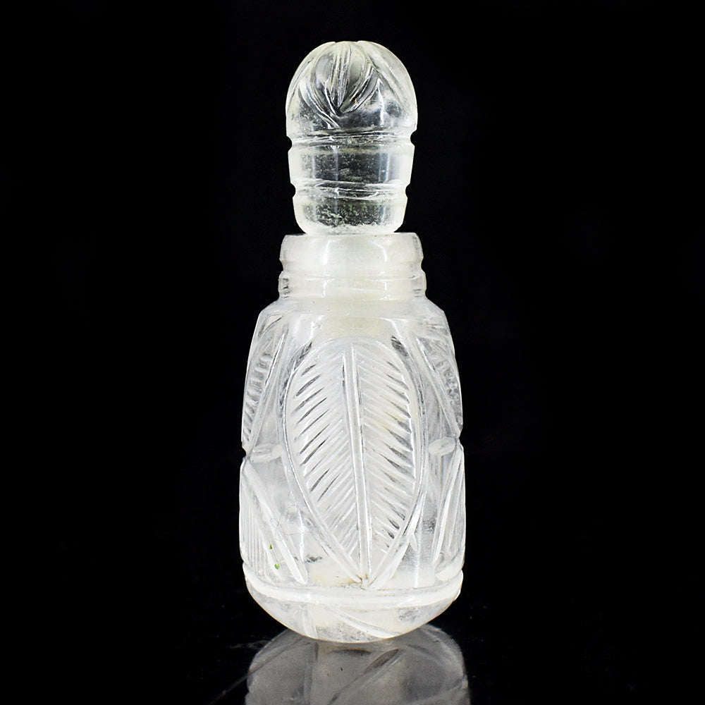 gemsmore:Artisian White Quartz  Hand Carved Genuine Crystal Gemstone Carving Perfume Bottle