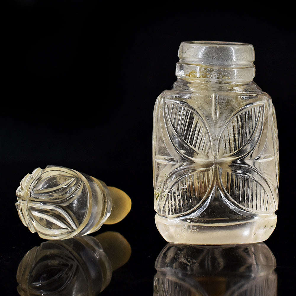 gemsmore:Artisian White Quartz  Hand Carved Genuine Crystal Gemstone Carving Perfume Bottle