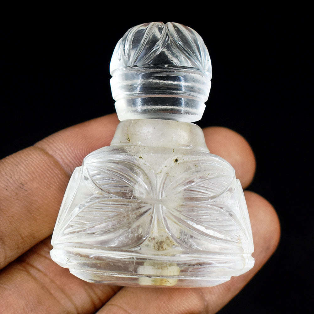 gemsmore:Artisian White Quartz Hand Carved Genuine Crystal Gemstone Carving Perfume Bottle