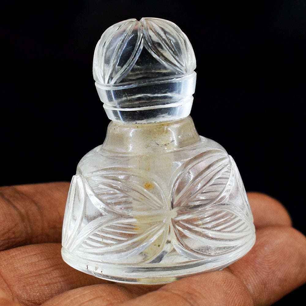 gemsmore:Artisian White Quartz Hand Carved Genuine Crystal Gemstone Carving Perfume Bottle