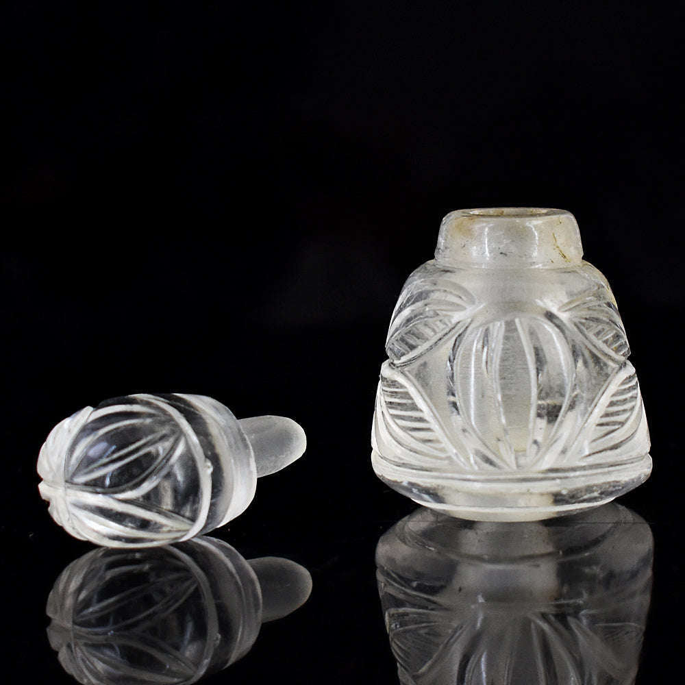 gemsmore:Artisian White Quartz Hand Carved Genuine Crystal Gemstone Carving Perfume Bottle