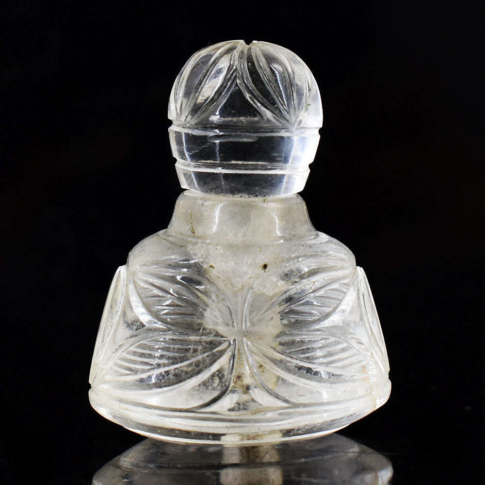 gemsmore:Artisian White Quartz Hand Carved Genuine Crystal Gemstone Carving Perfume Bottle