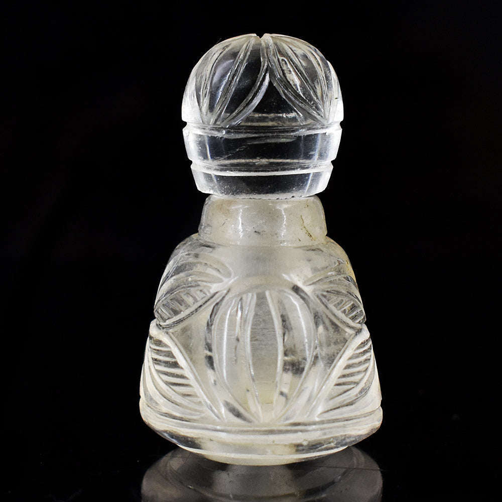 gemsmore:Artisian White Quartz Hand Carved Genuine Crystal Gemstone Carving Perfume Bottle