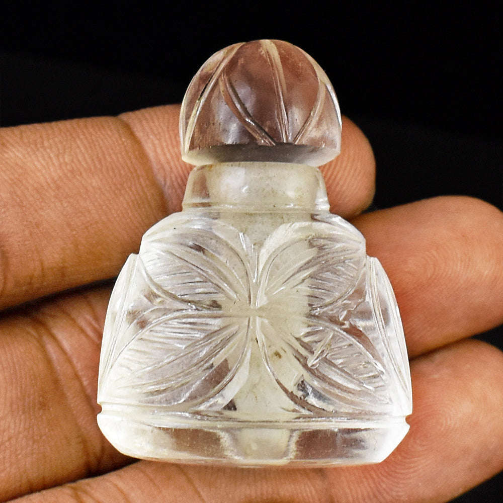 gemsmore:Artisian White Quartz Hand Carved Genuine Crystal Gemstone Carving Perfume Bottle