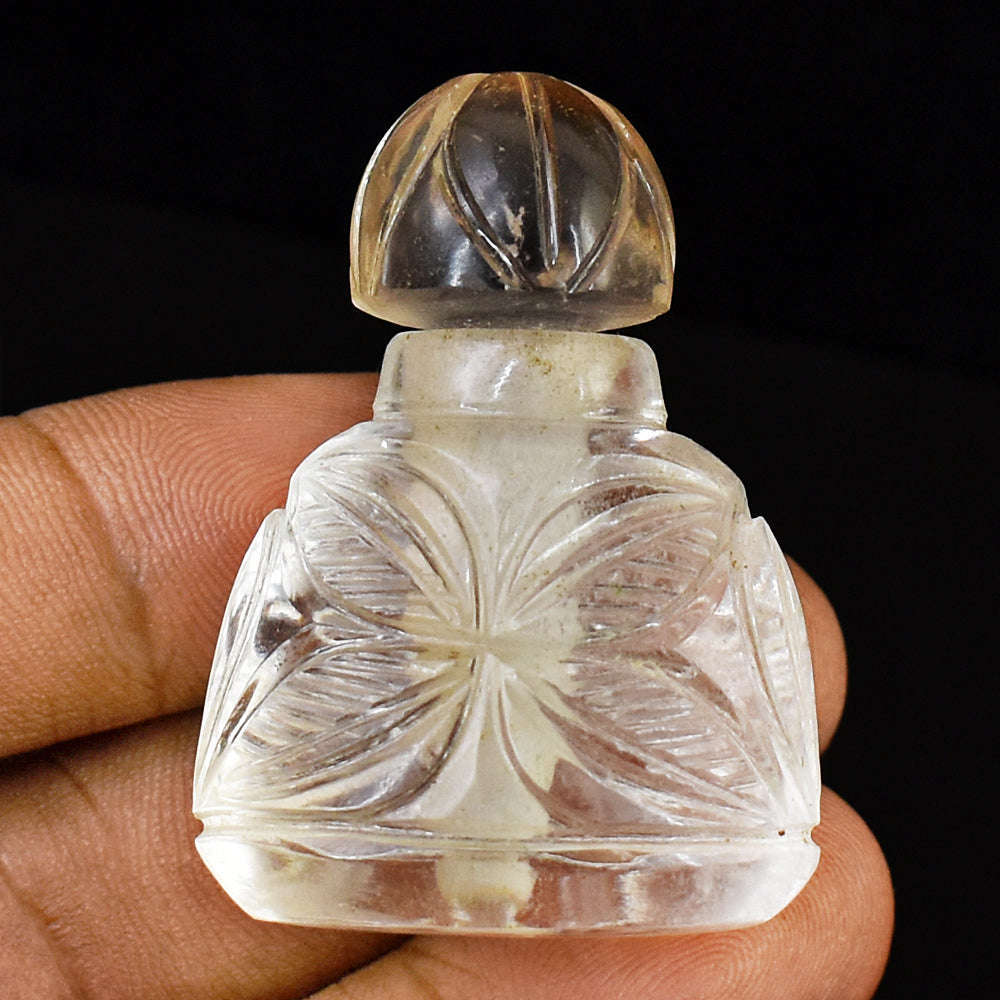 gemsmore:Artisian White Quartz Hand Carved Genuine Crystal Gemstone Carving Perfume Bottle