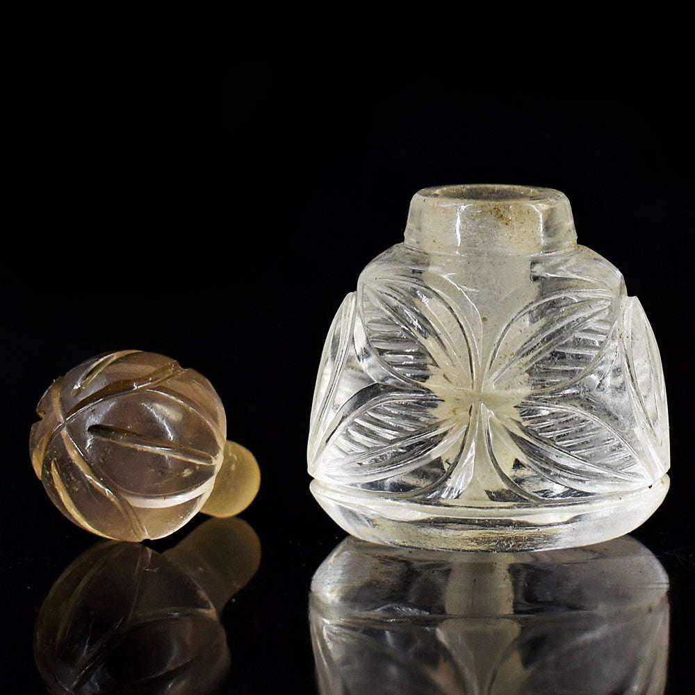 gemsmore:Artisian White Quartz Hand Carved Genuine Crystal Gemstone Carving Perfume Bottle