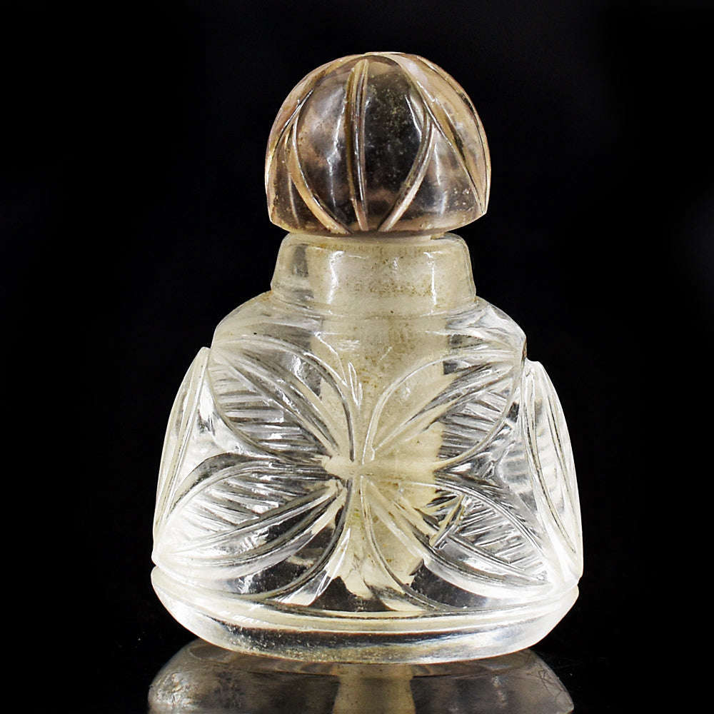 gemsmore:Artisian White Quartz Hand Carved Genuine Crystal Gemstone Carving Perfume Bottle