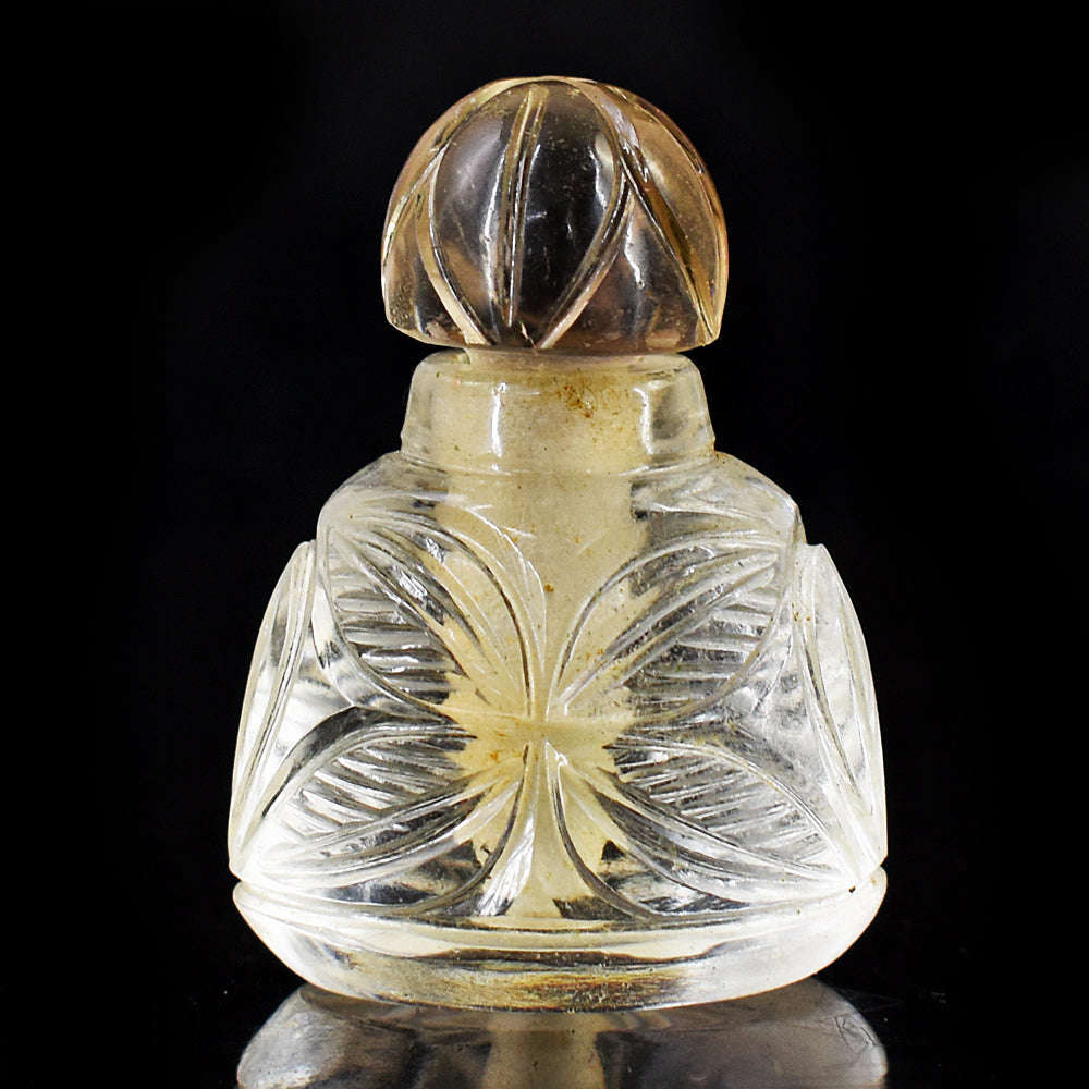 gemsmore:Artisian White Quartz Hand Carved Genuine Crystal Gemstone Carving Perfume Bottle