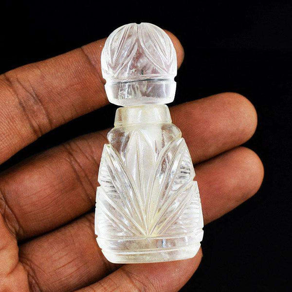 gemsmore:Artisian White Quartz Hand Carved Genuine Crystal Gemstone Carving Perfume Bottle