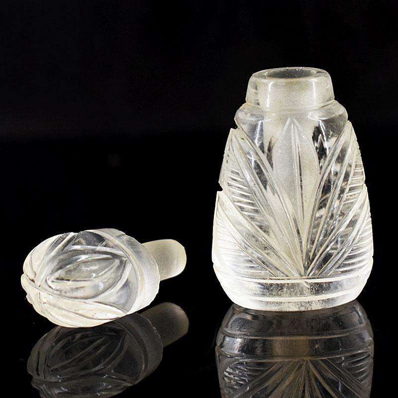 gemsmore:Artisian White Quartz Hand Carved Genuine Crystal Gemstone Carving Perfume Bottle