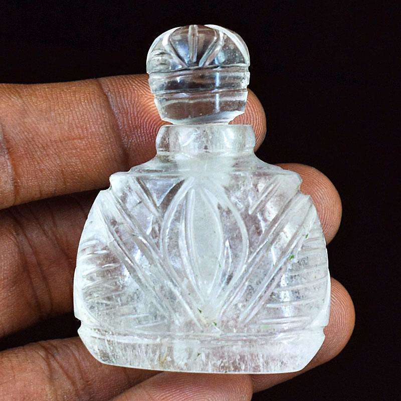 gemsmore:Artisian White Quartz Hand Carved Genuine Crystal Gemstone Carving Perfume Bottle