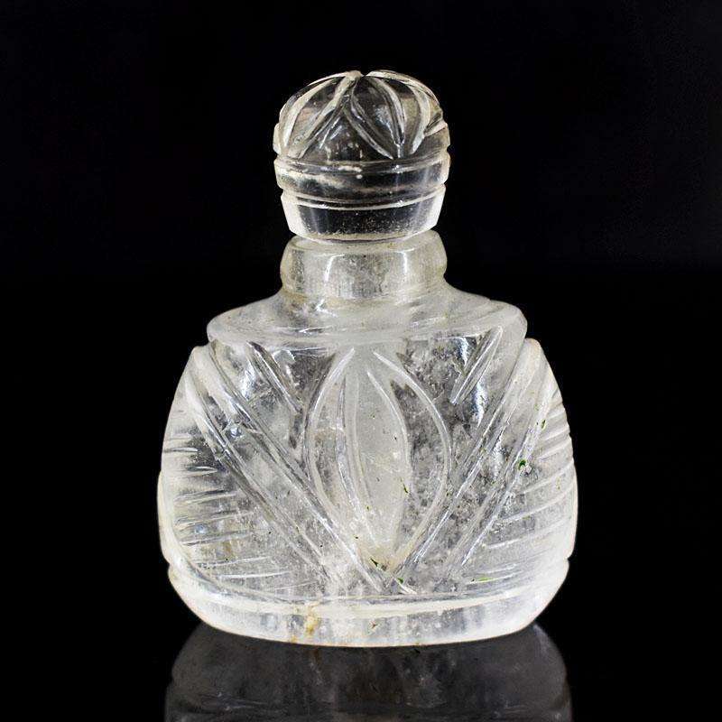 gemsmore:Artisian White Quartz Hand Carved Genuine Crystal Gemstone Carving Perfume Bottle