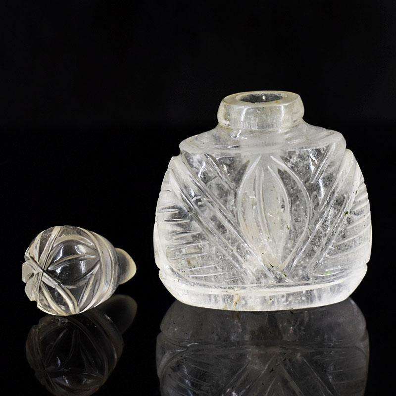 gemsmore:Artisian White Quartz Hand Carved Genuine Crystal Gemstone Carving Perfume Bottle