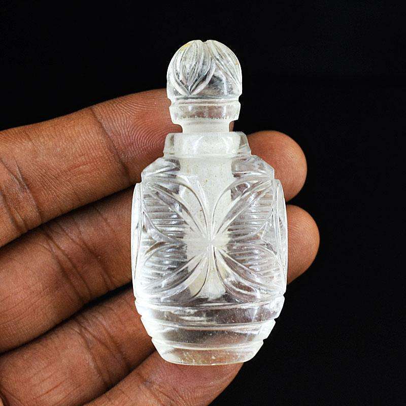 gemsmore:Artisian White Quartz Hand Carved Genuine Crystal Gemstone Carving Perfume Bottle