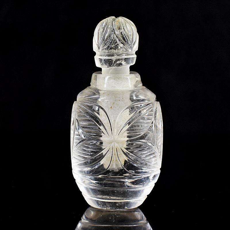 gemsmore:Artisian White Quartz Hand Carved Genuine Crystal Gemstone Carving Perfume Bottle