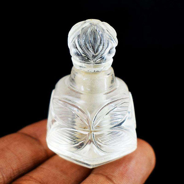 gemsmore:Artisian White Quartz Hand Carved Genuine Crystal Gemstone Carving Perfume Bottle