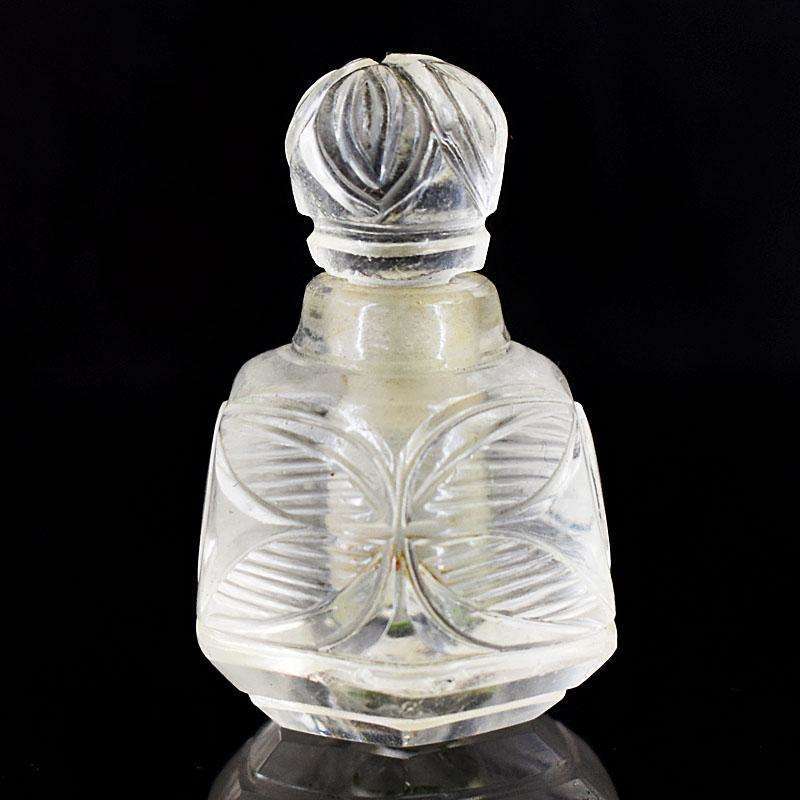 gemsmore:Artisian White Quartz Hand Carved Genuine Crystal Gemstone Carving Perfume Bottle