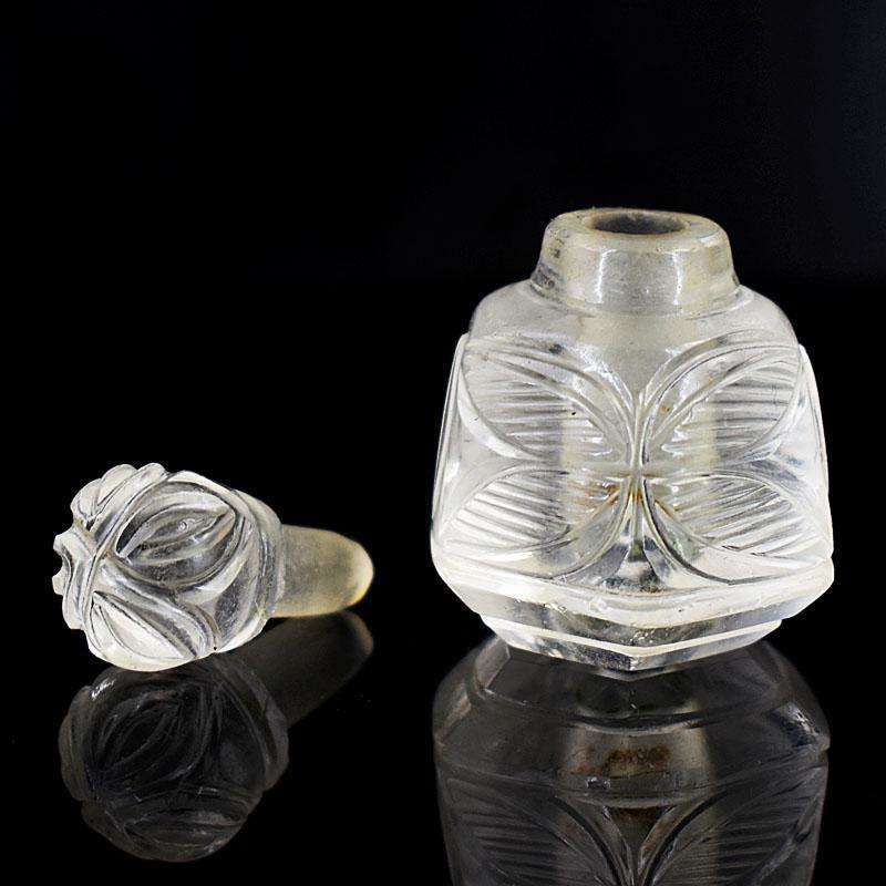 gemsmore:Artisian White Quartz Hand Carved Genuine Crystal Gemstone Carving Perfume Bottle