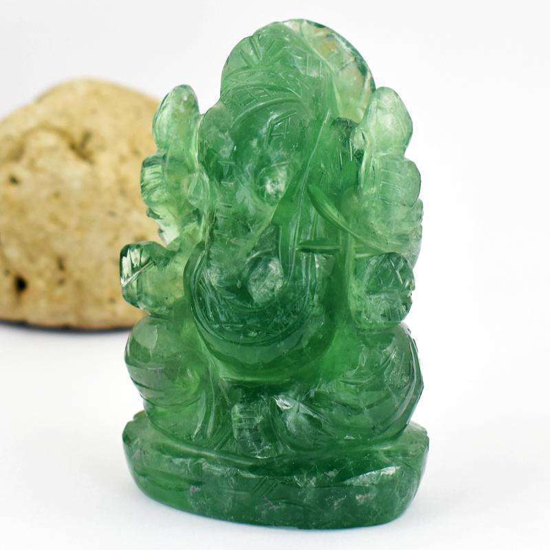 gemsmore:Artistic Green Fluorite Crystal Carved Ganesha - Premium Piece