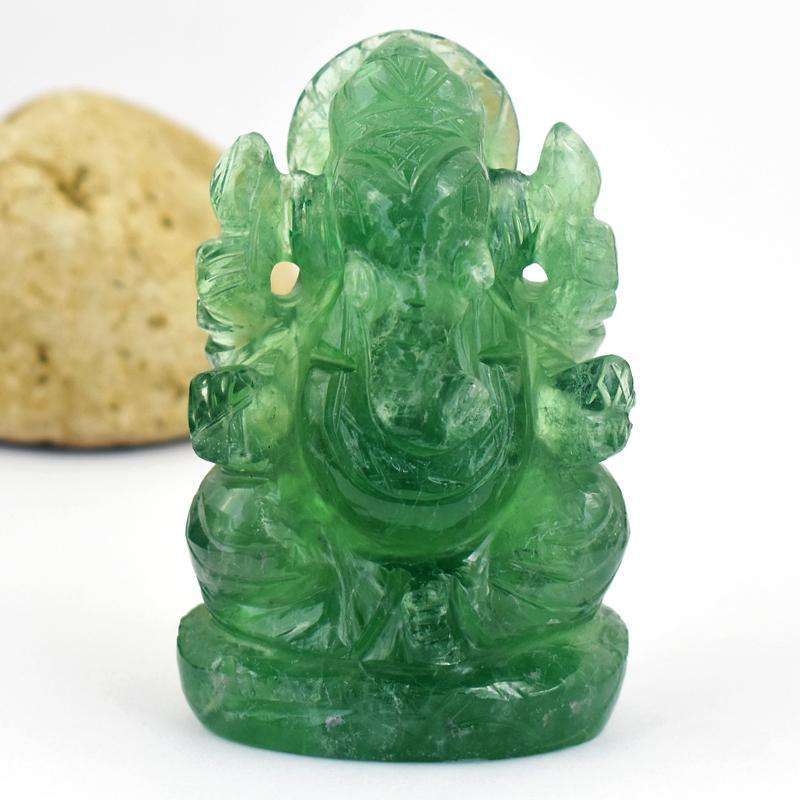 gemsmore:Artistic Green Fluorite Crystal Carved Ganesha - Premium Piece