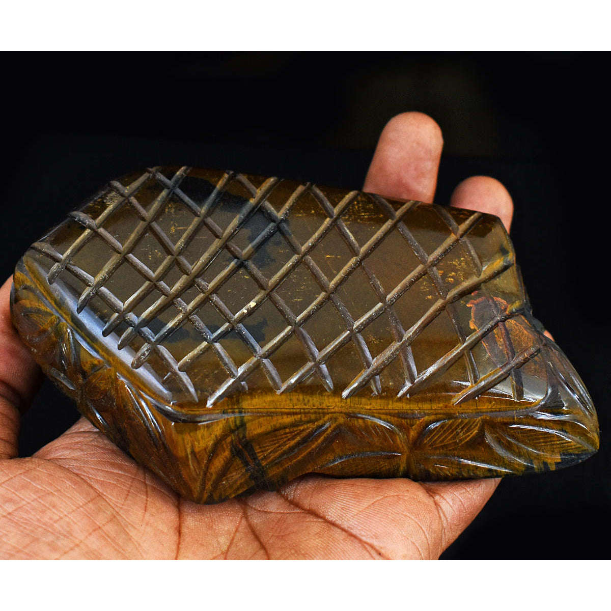 gemsmore:Artsian Tiger Eye Hand Carved Genuine Crystal Gemstone Carving Candle Holder