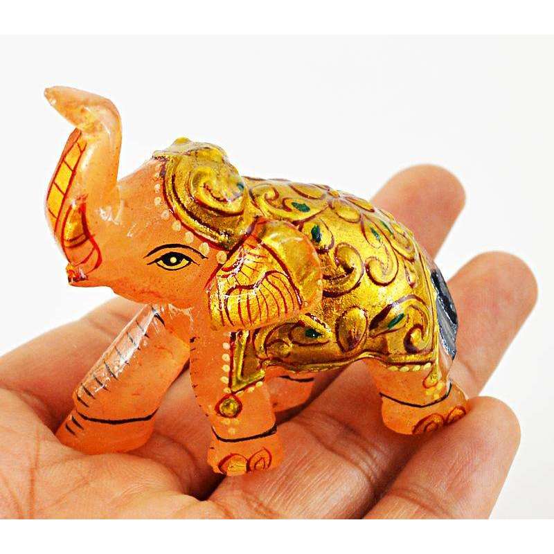 gemsmore:Aventurine Enamel Painted Carved Gemstone Elephant