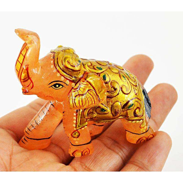 gemsmore:Aventurine Enamel Painted Carved Gemstone Elephant