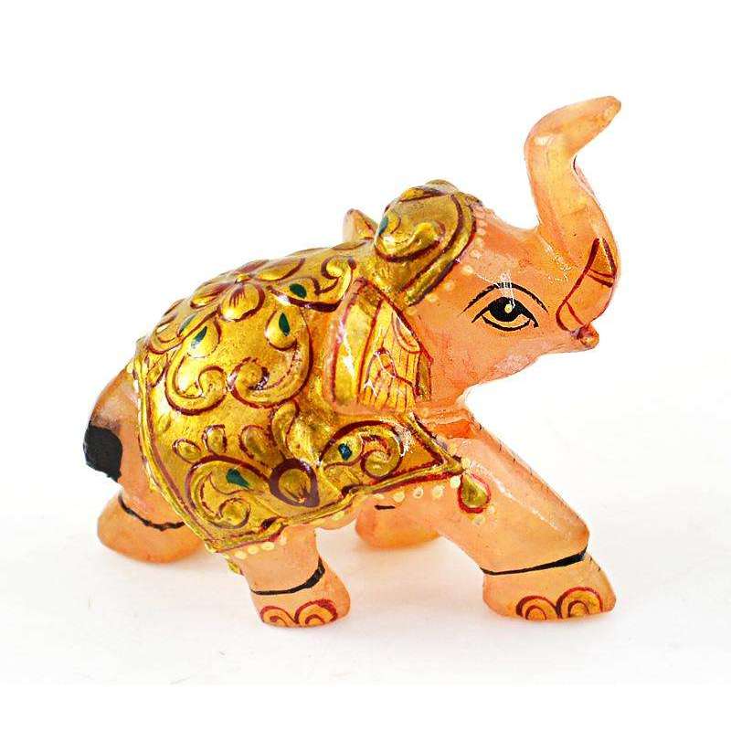 gemsmore:Aventurine Enamel Painted Carved Gemstone Elephant