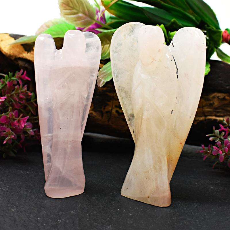 gemsmore:Aventurine & Rose Quartz Carved Healing Angel Set