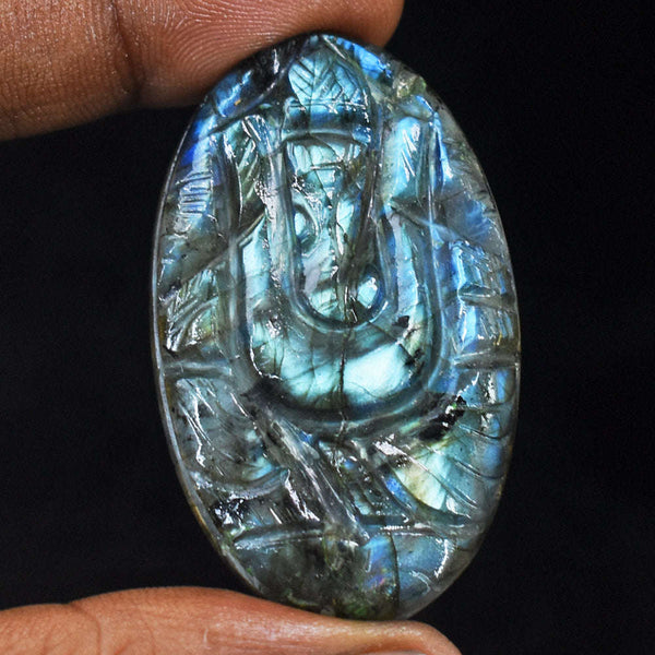 gemsmore:Awesome  84 Cts Genuine Amazing Flash Labradorite Carved Ganesha Gemstone