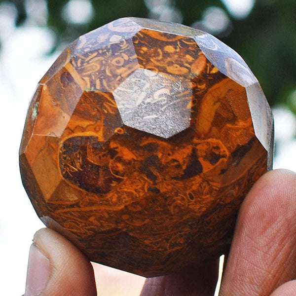 gemsmore:Awesome Golden Art Jasper Hand Carved Faceted Crystal Healing Sphere