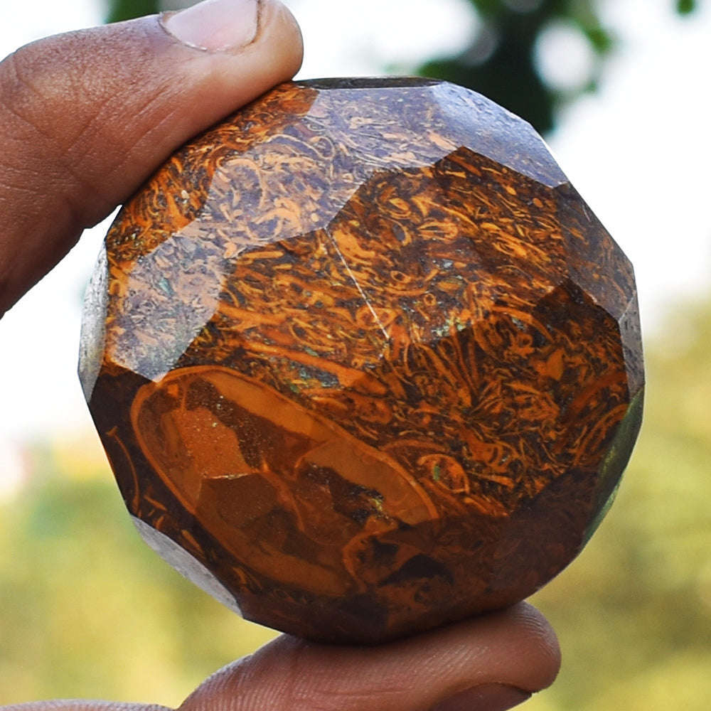 gemsmore:Awesome Golden Art Jasper Hand Carved Faceted Crystal Healing Sphere