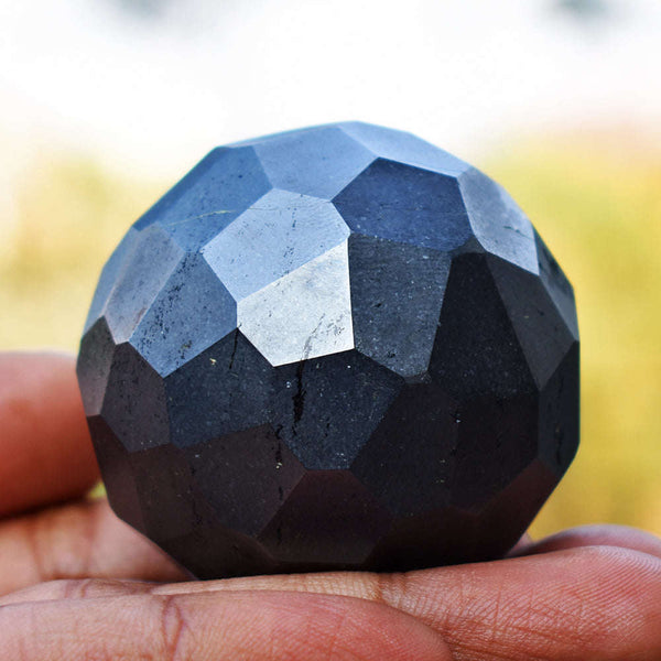 gemsmore:Awesome Hematite Hand Carved Checkers Cut Healing Crystal Sphere