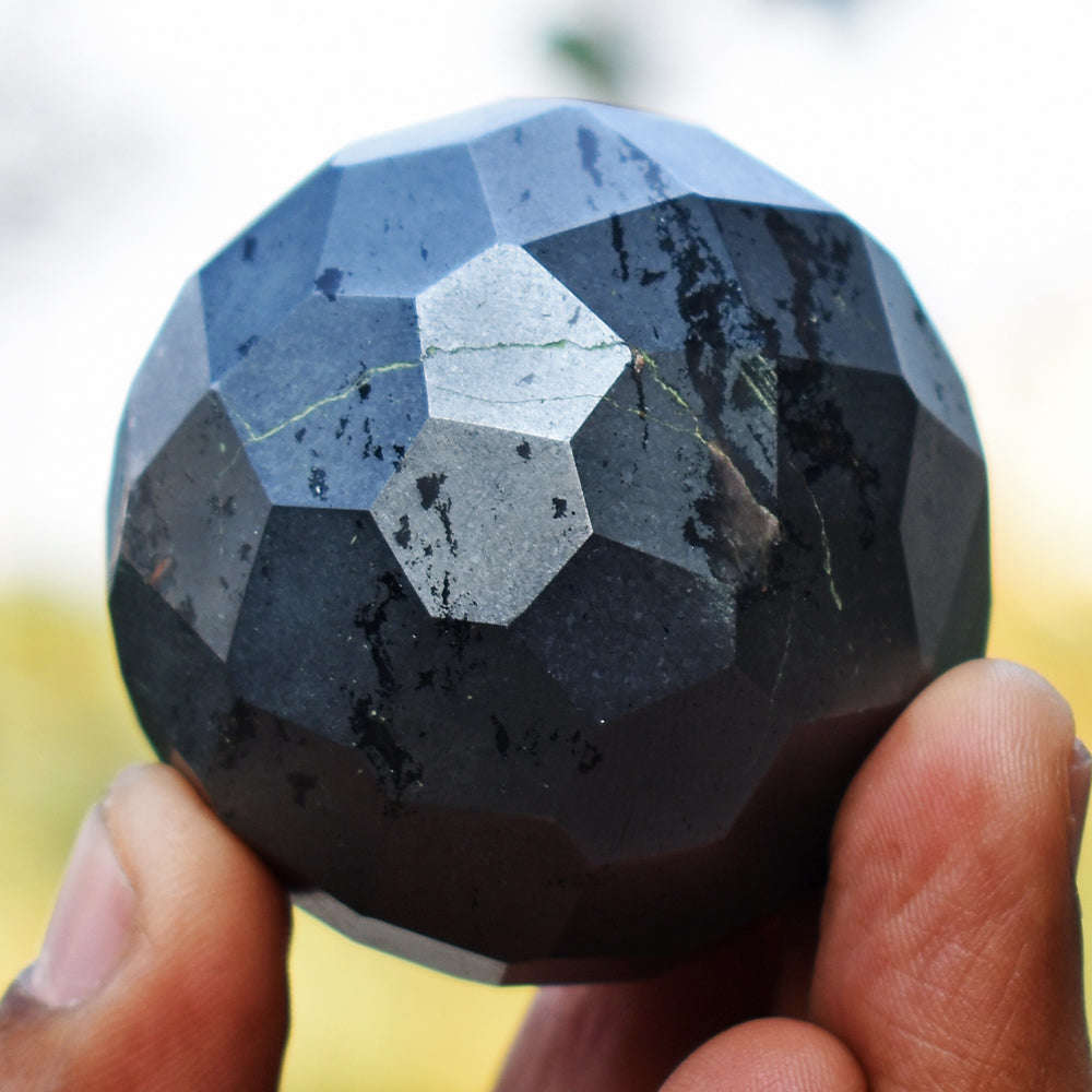 gemsmore:Awesome Hematite Hand Carved Checkers Cut Healing Crystal Sphere