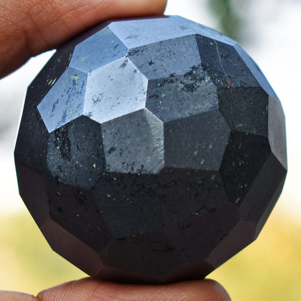 gemsmore:Awesome Hematite Hand Carved Checkers Cut Healing Crystal Sphere