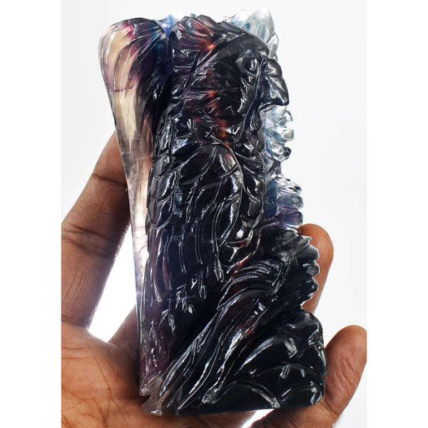gemsmore:Awesome Multicolor Fluorite  Hand Carved Genuine Crystal Gemstone Carving Eagle