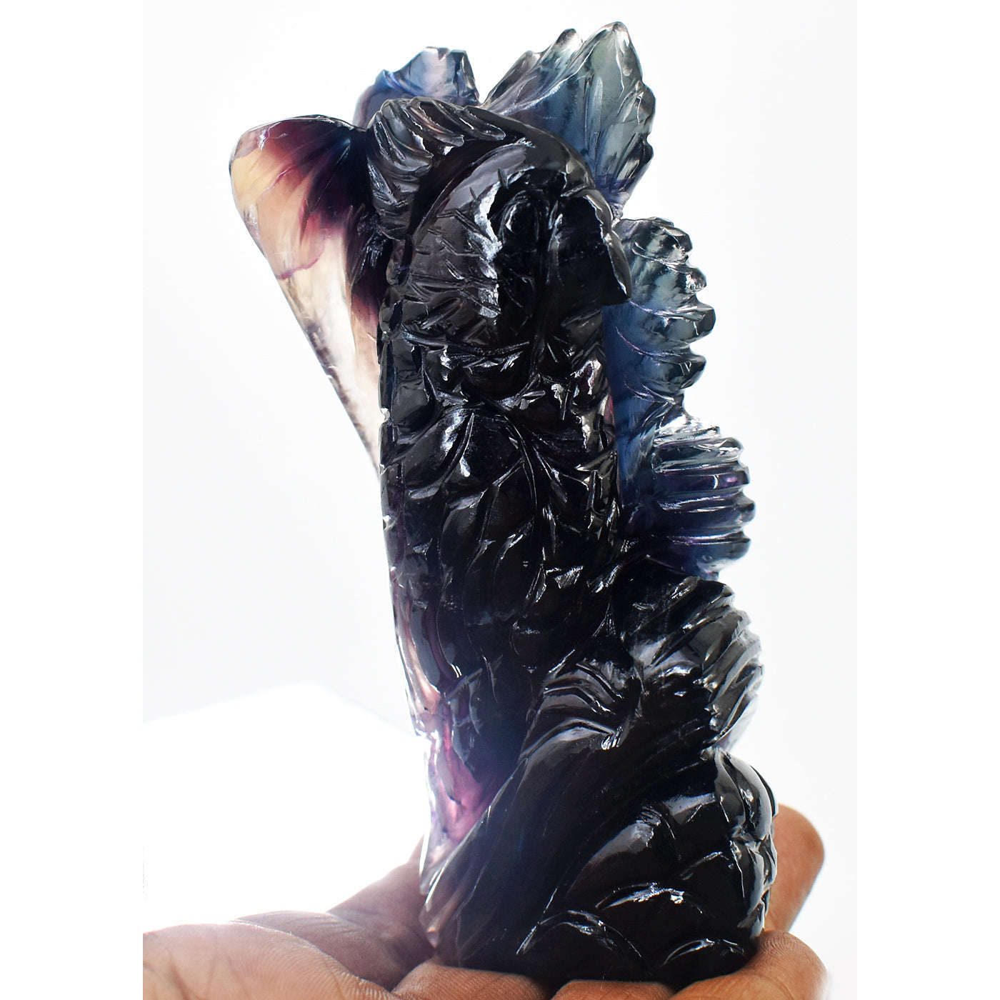 gemsmore:Awesome Multicolor Fluorite  Hand Carved Genuine Crystal Gemstone Carving Eagle