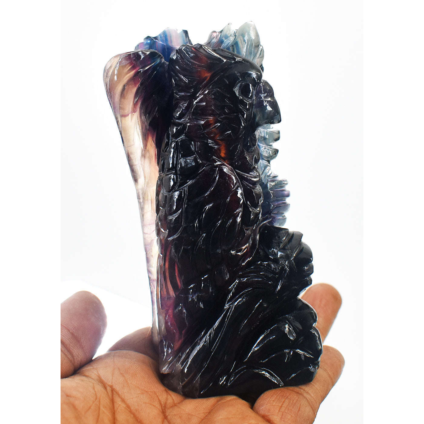 gemsmore:Awesome Multicolor Fluorite  Hand Carved Genuine Crystal Gemstone Carving Eagle