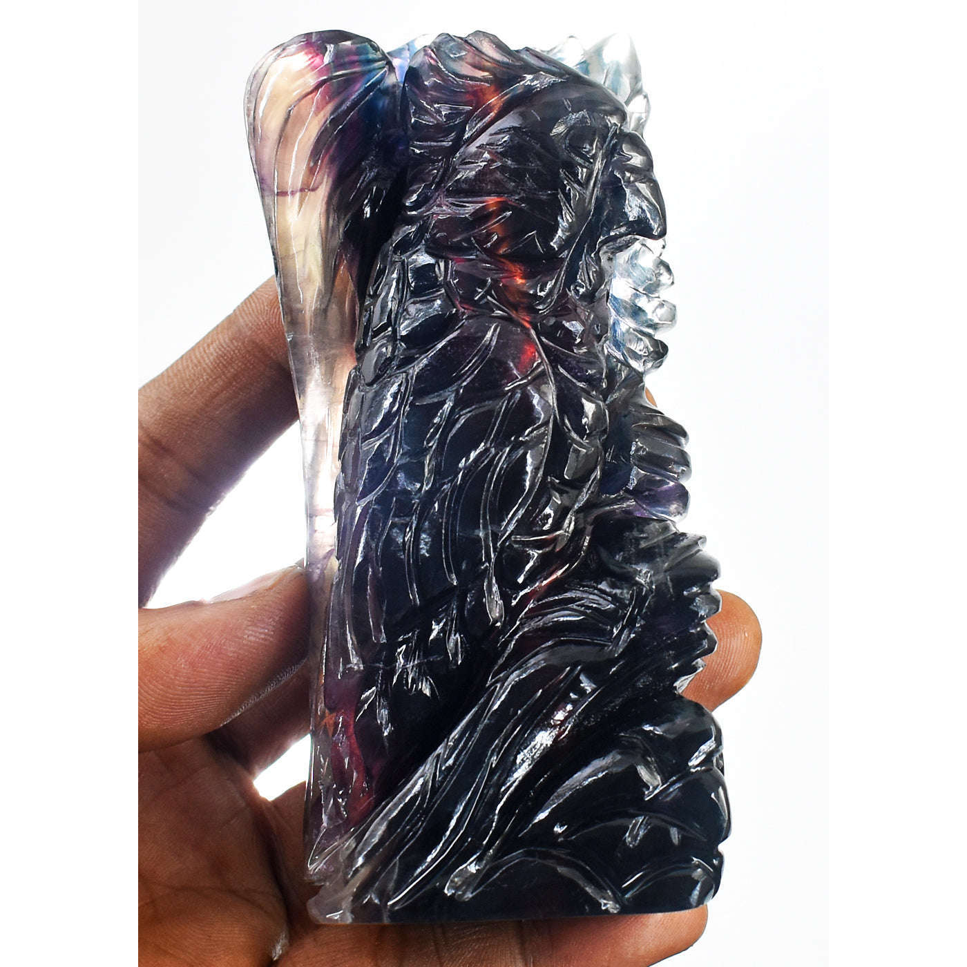 gemsmore:Awesome Multicolor Fluorite  Hand Carved Genuine Crystal Gemstone Carving Eagle