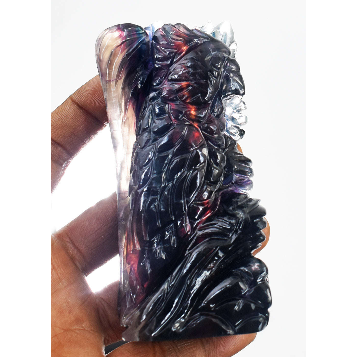 gemsmore:Awesome Multicolor Fluorite  Hand Carved Genuine Crystal Gemstone Carving Eagle