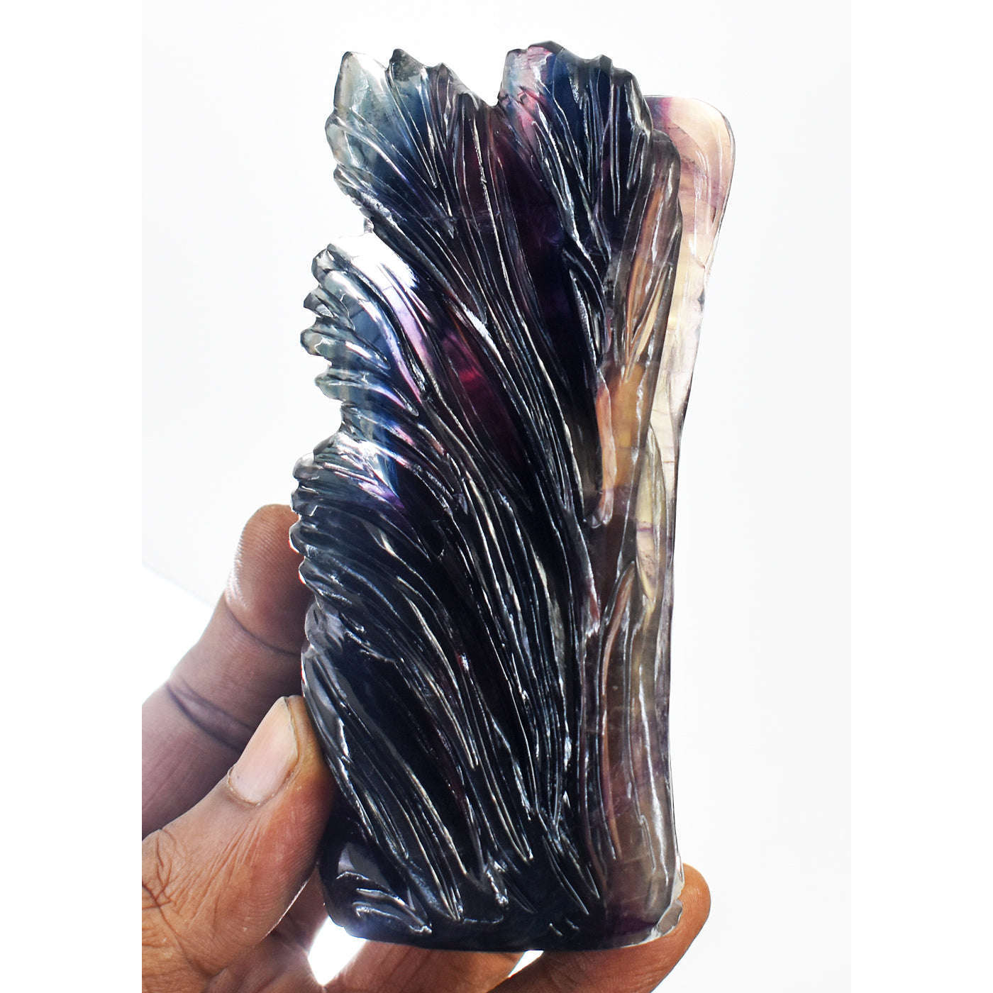 gemsmore:Awesome Multicolor Fluorite  Hand Carved Genuine Crystal Gemstone Carving Eagle