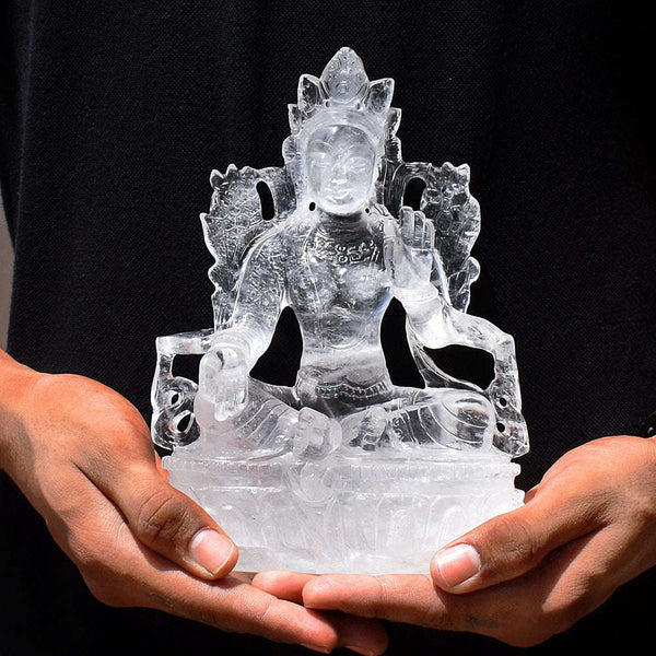 gemsmore:Awesome White Quartz Hand Carved Genuine Crystal Goddess Carving Gemstone